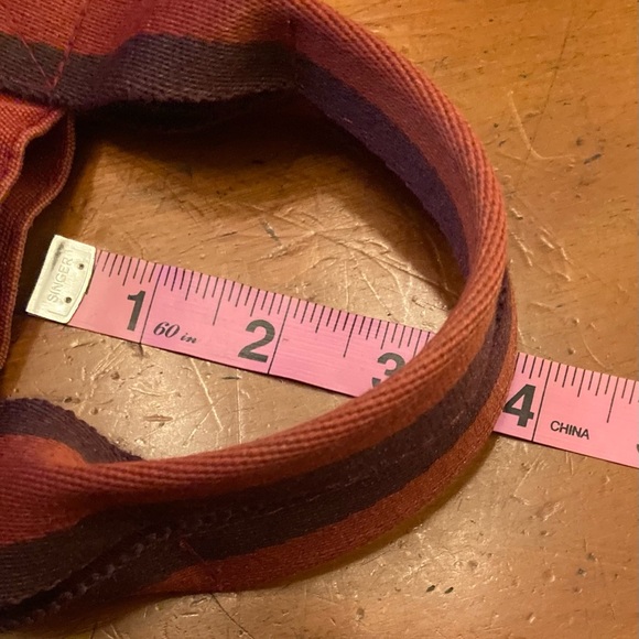 Hermes small luxury canvas tote bag handles in red with blue stripe accent - Picture 7 of 9